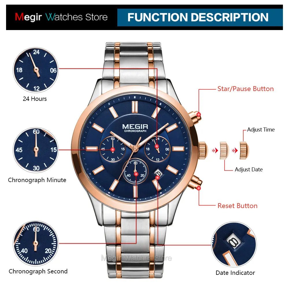 MEGIR Luxury Stainless Steel Wristwatch Masculino - THE CLASSICS #carrollclassics